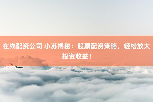在线配资公司 小苏揭秘：股票配资策略，轻松放大投资收益！
