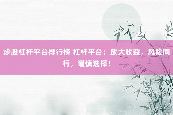 炒股杠杆平台排行榜 杠杆平台：放大收益，风险同行，谨慎选择！