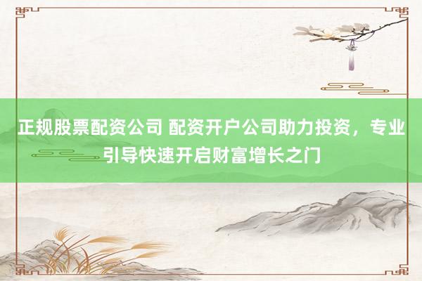 正规股票配资公司 配资开户公司助力投资，专业引导快速开启财富增长之门