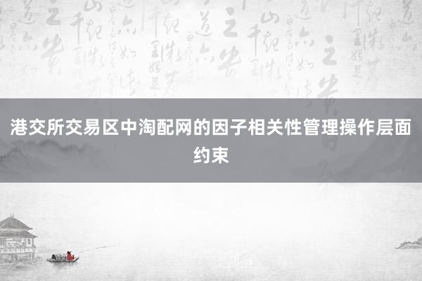 港交所交易区中淘配网的因子相关性管理操作层面约束